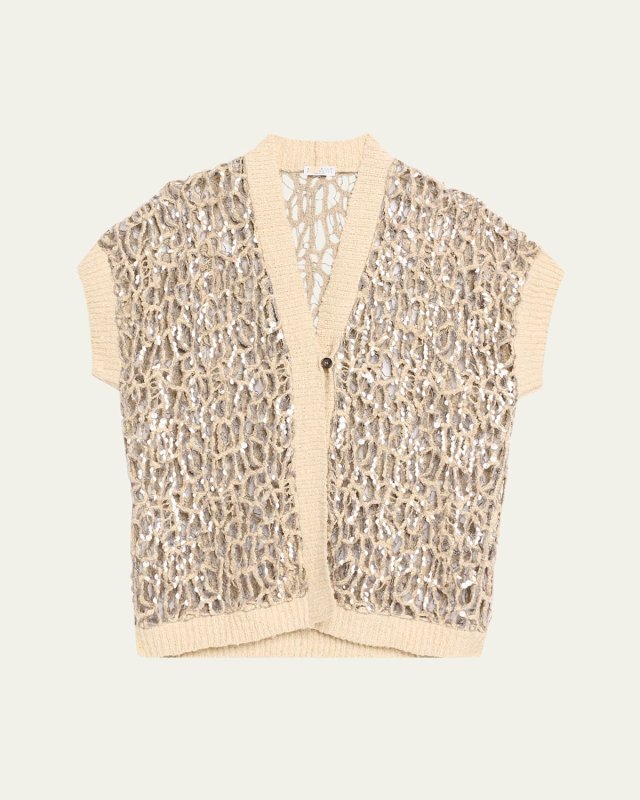 Abstract Net Sequined Knit Opera Cardigan